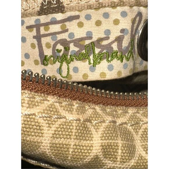Spacious FOSSIL KEYPER Canvas & Leather LINEN / TAN / LEMON Crossbody‎ Messenger - Picture 12 of 13